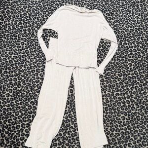 Women's Cream Lounge Pants & Top Set